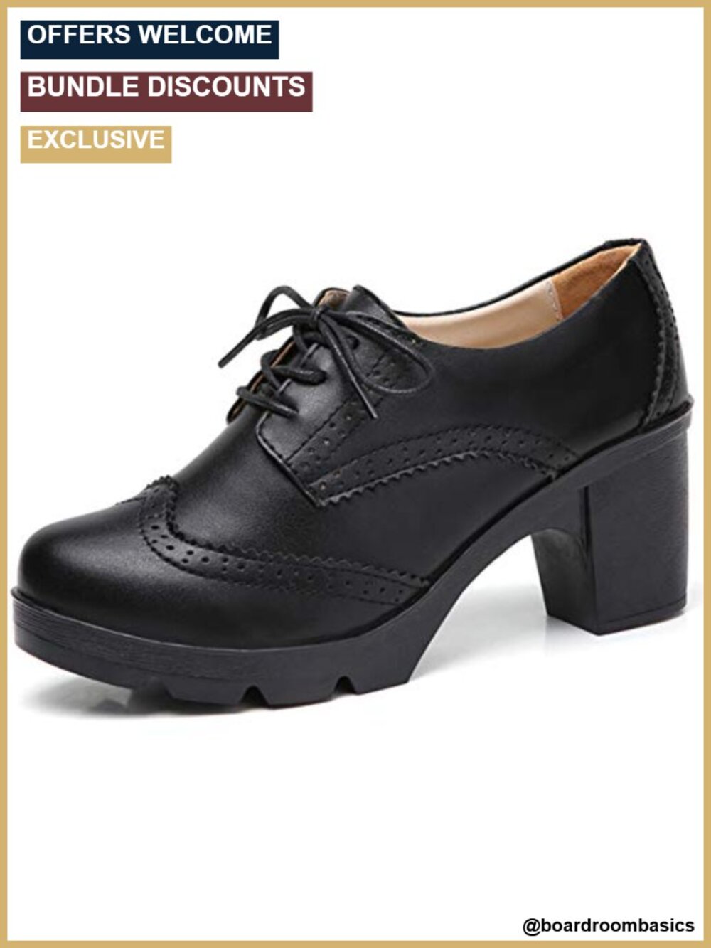 Leather Lace Up Platform Chunky Mid-Heel Square Toe Oxfords Dress Pumps